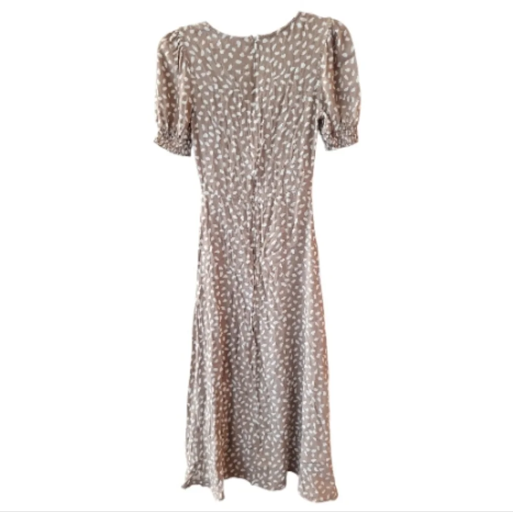 Petal & Pup Mocha Franklin Print Puff Sleeve Midi Dress - Size 2 - Picture 6 of 10